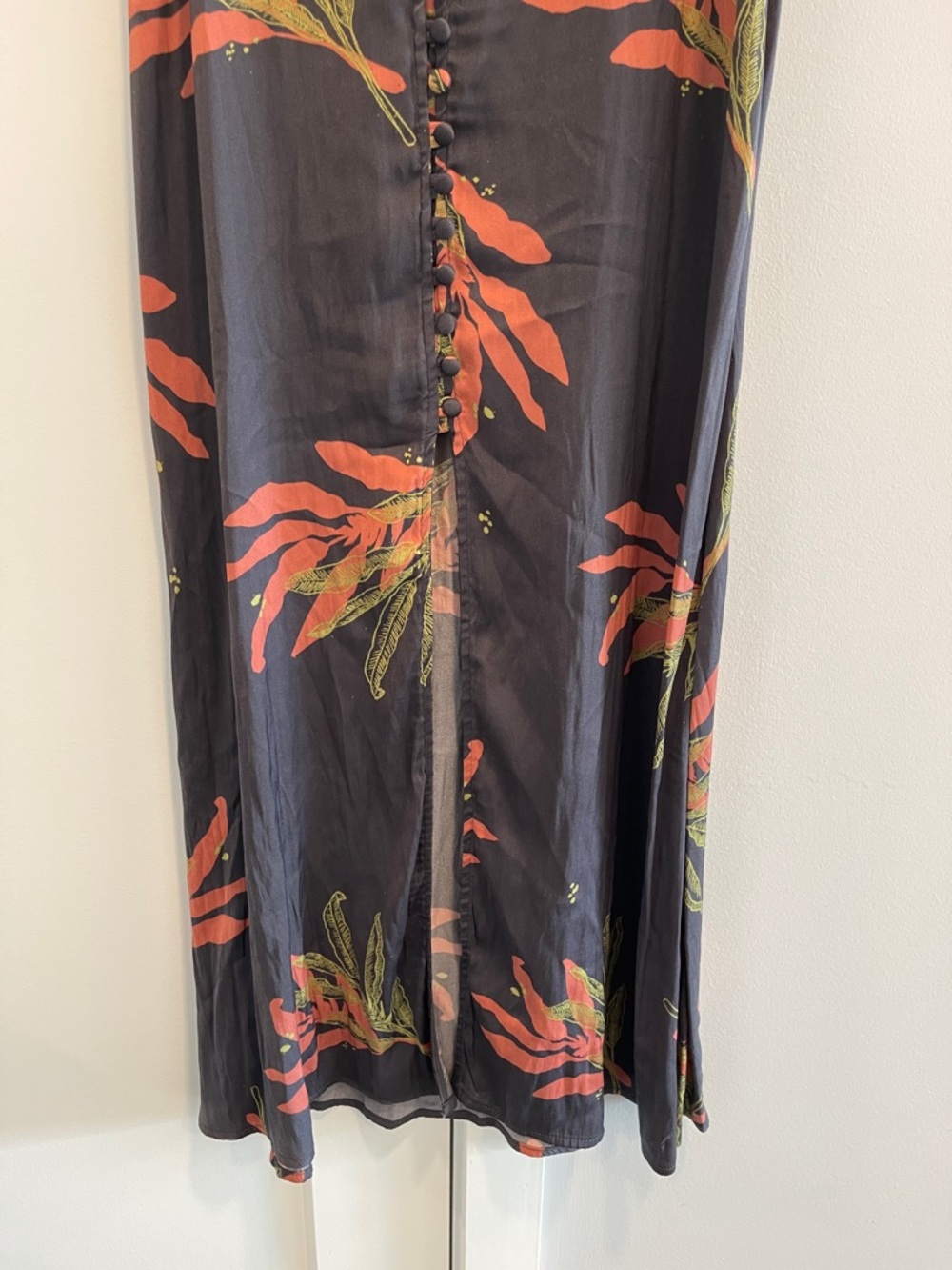 Free People Black Maxi Skirt with Coral and Olive Leaf Print - Picture 2 of 3